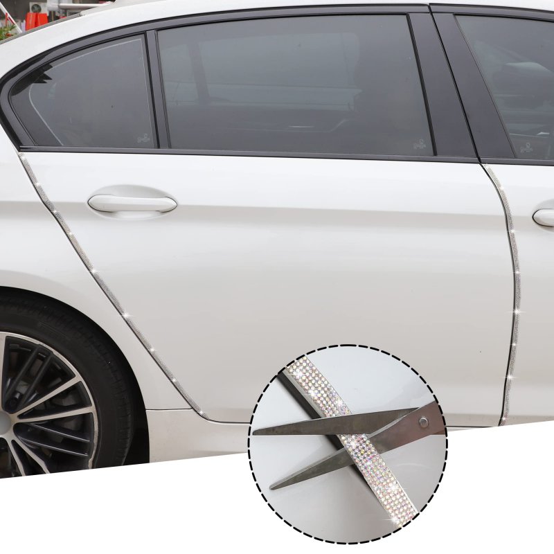 Bling Car Door Guard Crash Bumper Crystal Anti Scratch Strip Sticker 4 Pack Ab White Rhinestone Protector For Interior And