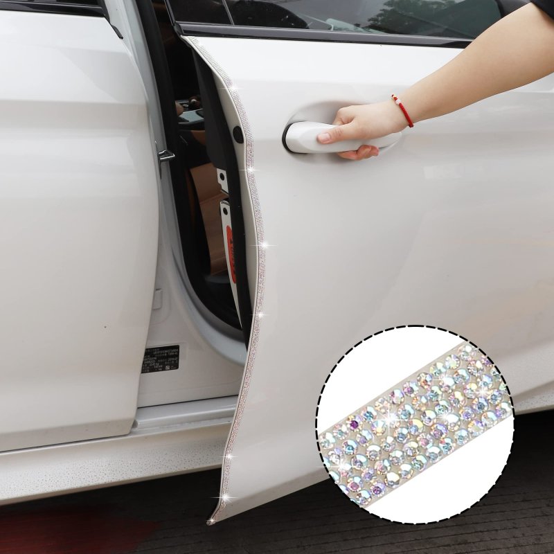 Bling Car Door Guard Crash Bumper Crystal Anti Scratch Strip Sticker 4 Pack Ab White Rhinestone Protector For Interior And