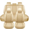 Universal Fit Car Seat Covers 5 Piece Set Beige Pu Leather And Sponge Pads For Ford Nissan Toyota Front Rear Full Coverage 