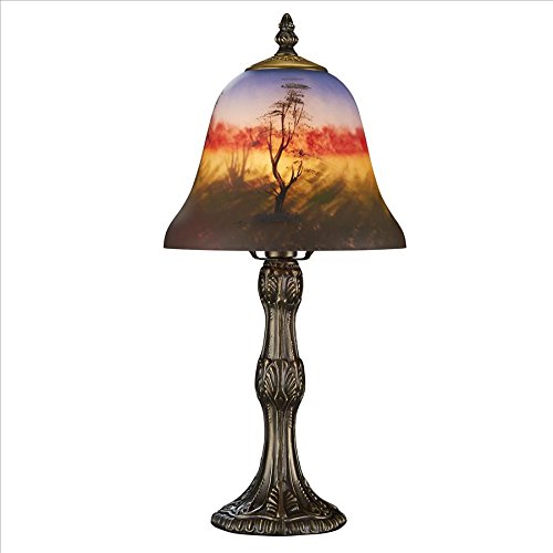 Design Toscano Tf7015 Art Nouveau Forest Scene At Sunset Reverse Hand-painted Glass Lamp