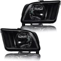 Headlights Assembly For Ford Mustang 2005-2009 4r3z13008aa 4r3z13008ab Bumper Headlamps Left Right Clear Lens Black Housing