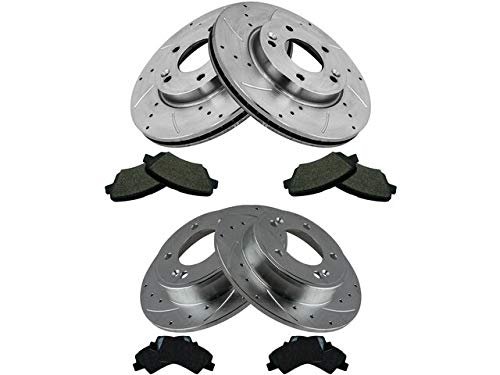 Front And Rear Ceramic Brake Pad Cross Drilled Slotted Rotor Kit 5 Lug For 2014-2016 Kia Forte