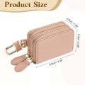 Genuine Leather Car Key Fob Case Universal Holder Double Layer Zipper Bag For Men Women Pink