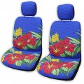 Hibiscus Plumeria Hawaiian Separate Headrest Covers Set Of 2 Universal Fit Blue Cloth Car Seat Protectors With Spandex Backing 