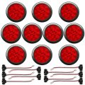 10 Pcs 4 Round 12 Diodes Stop Turn Tail Backup Red Red Led Light With Grommet Pigtail Fit Various Trucks Trailer 