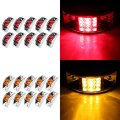 20pcs 12 Led Amber Red Light Rectangular Armored-style Side Marker W Chrome Rectangle Trailer Clearance Lights Surface Mount 
