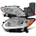 Factory Style Led Daytime Running Light Halogen Headlights Bundle With Tool Kit Compatible Nissan Rogue 14-16 Driver And