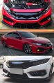 Glossy Black Jdm Battle Style Front Hood Grill Grille Compatible With 2016-2018 Honda Civic Non-si Models And 2016-2021 