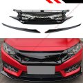 Glossy Black Jdm Battle Style Front Hood Grill Grille Compatible With 2016-2018 Honda Civic Non-si Models And 2016-2021