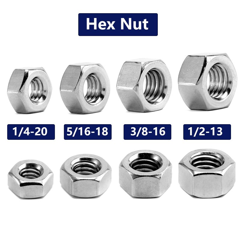1 2-13 Hex Nuts 100 Pieces 304 Stainless Steel 18-8 Full Thread External Drive Bright Polished Finish Silver