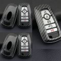 Teamwill 2pcs Carbon Fiber Hard Smart Keys Fob Case Shell Cover Accessories Fit For Ford 2018-2022 