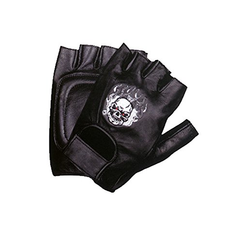 Motorcycle Biker Leather Fingerless Skull Flame Gloves 2xl