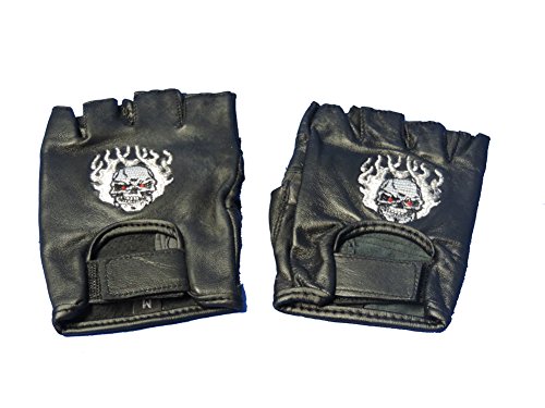 Motorcycle Biker Leather Fingerless Skull Flame Gloves 2xl