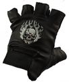 Motorcycle Biker Leather Fingerless Skull Flame Gloves 2xl