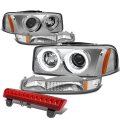 Chrome Amber Corner Halo Projector Headlight Bumper And Red Lens 3rd Brake Light Set For Gmc Yukon Gmt800 2000 To 2006 Xl 1500