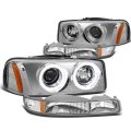 Compatible With Gmc Yukon Gmt800 Pair Of Chrome Amber Corner Halo Projector Headlight Bumper 3rd Brake Light Red Lens