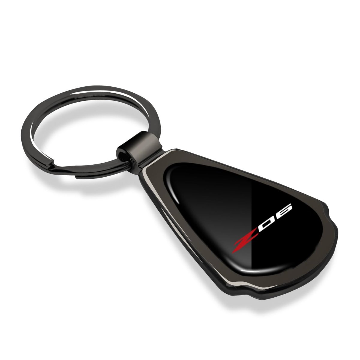 Chevrolet Corvette C8 Z06 Teardrop Logo Keychain Gunmetal Black Metal With Domed Resin Insert 2 125 X 1 25 In Official Licensed