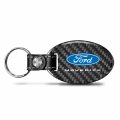 Ford Maverick Real Carbon Fiber Large Oval Shape With Black Leather Strap Key Chain