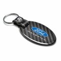 Ford Maverick Real Carbon Fiber Large Oval Shape With Black Leather Strap Key Chain