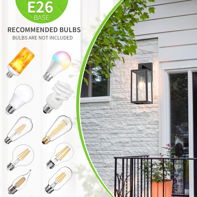 Maxvolador Outdoor Wall Sconce Exterior Waterproof Lantern Light Fixtures Black Porch Lights With Toughened Glass Shade