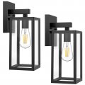 Maxvolador Outdoor Wall Sconce Exterior Waterproof Lantern Light Fixtures Black Porch Lights With Toughened Glass Shade 