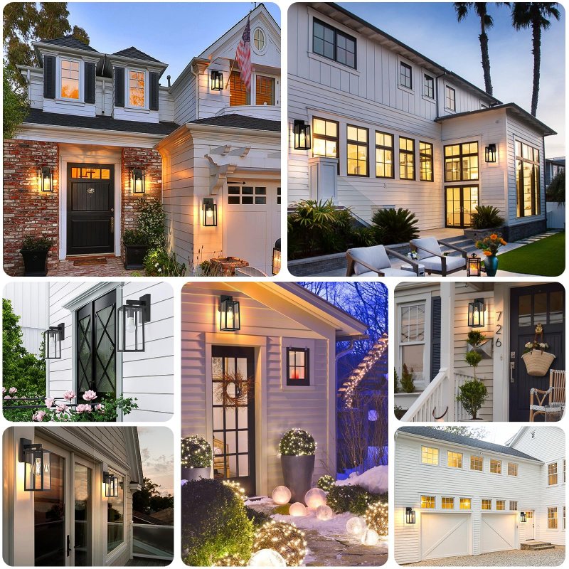 Maxvolador Outdoor Wall Sconce Exterior Waterproof Lantern Light Fixtures Black Porch Lights With Toughened Glass Shade