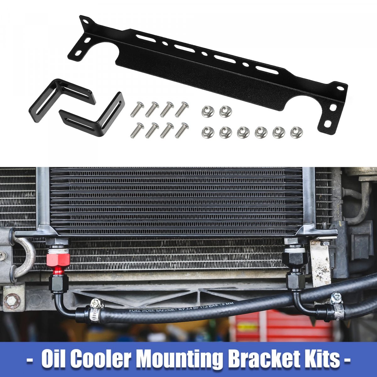 Universal Oil Cooler Mounting Bracket Kit 330mm Aluminum Alloy Engine Radiator Adapter Black