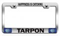 Happiness Is Catching Tarpon Fishing Chrome Metal License Plate Frame Universal Fit Heavy Duty Steel Tag Holder For Cars Trucks 