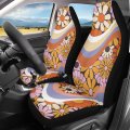 Drydeepin 70s 80s Groovy Hippie Daisy Wavy Swirl Pattern Car Seat Covers For Fronts 2 Pack Bucket Seat Protector Cushion