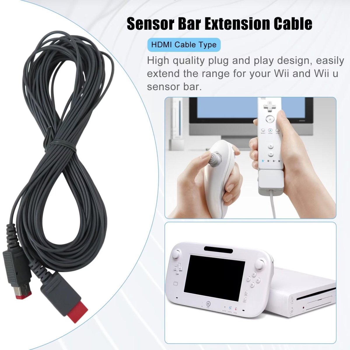 Sensor Bar Extension Cable 30ft For Wii U