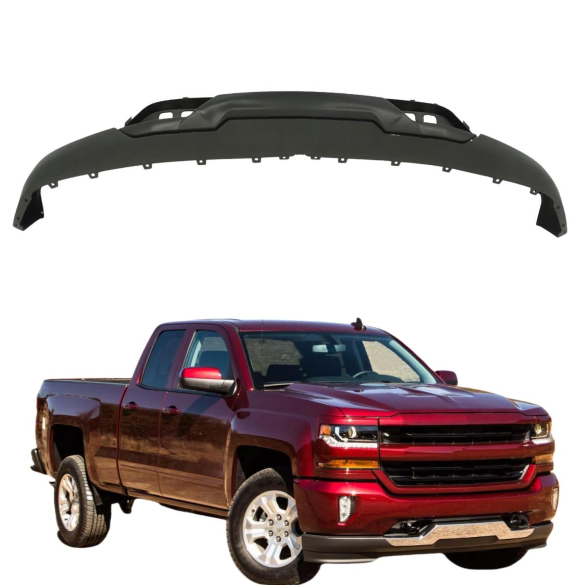 Plastic Front Lower Bumper Cover Valance With Tow Hook Holes And Skid Plate Primered Replacement For Silverado 1500 2016-2019