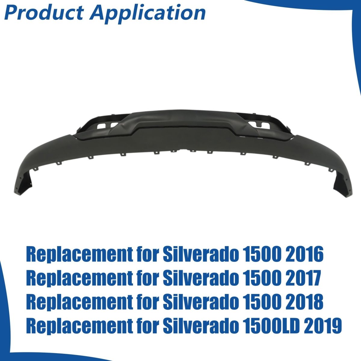 Plastic Front Lower Bumper Cover Valance With Tow Hook Holes And Skid Plate Primered Replacement For Silverado 1500 2016-2019