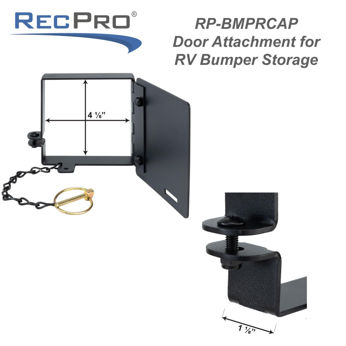 Recpro Rv Bumper End Caps Heavy-duty Steel With Anti-drop Pin Chain Fits 4a Square Trailer Bumpers Black Powder-coated