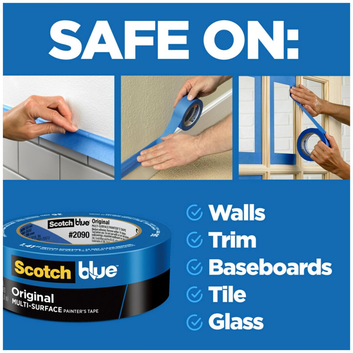 Scotchblue Original Multi-surface Painter S Tape 0 94 Inches X 60 Yards 3 Rolls Blue Paint Protects Surfaces And Removes Easily