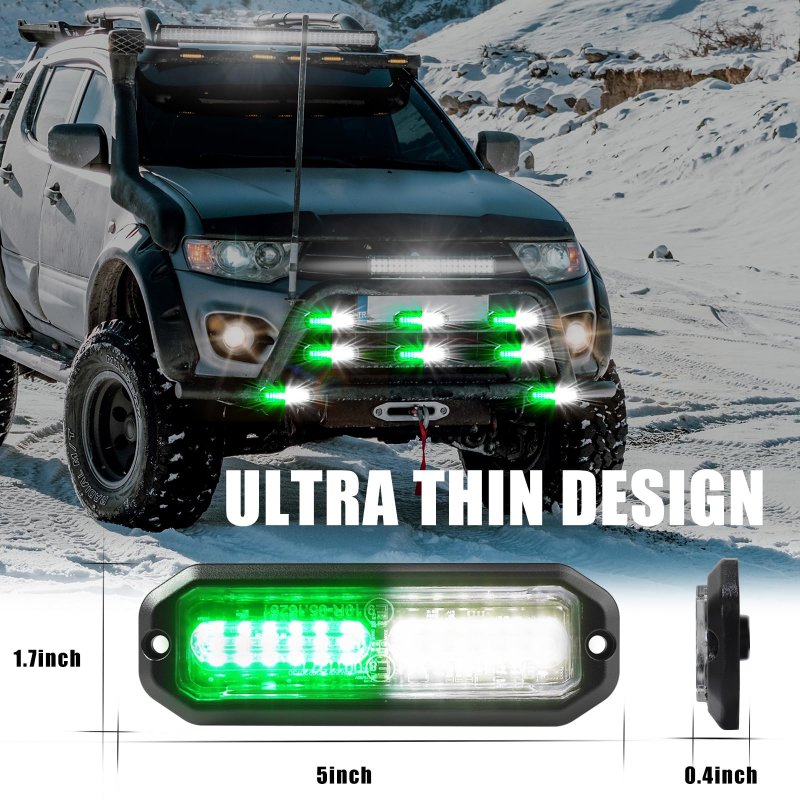 Wineco Green White Led Strobe Lights For Trucks Emergency Kits Construction Vehicles Surface Mount Grill Grille Light Flashing