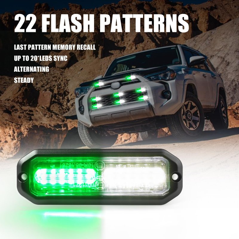 Wineco Green White Led Strobe Lights For Trucks Emergency Kits Construction Vehicles Surface Mount Grill Grille Light Flashing