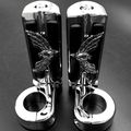 Eagle Hawk Shape Front 1 4 Highway Stiletto 4475 Foot Pegs P-clamps For Honda Goldwing Gl Chrome Body Black Rubber