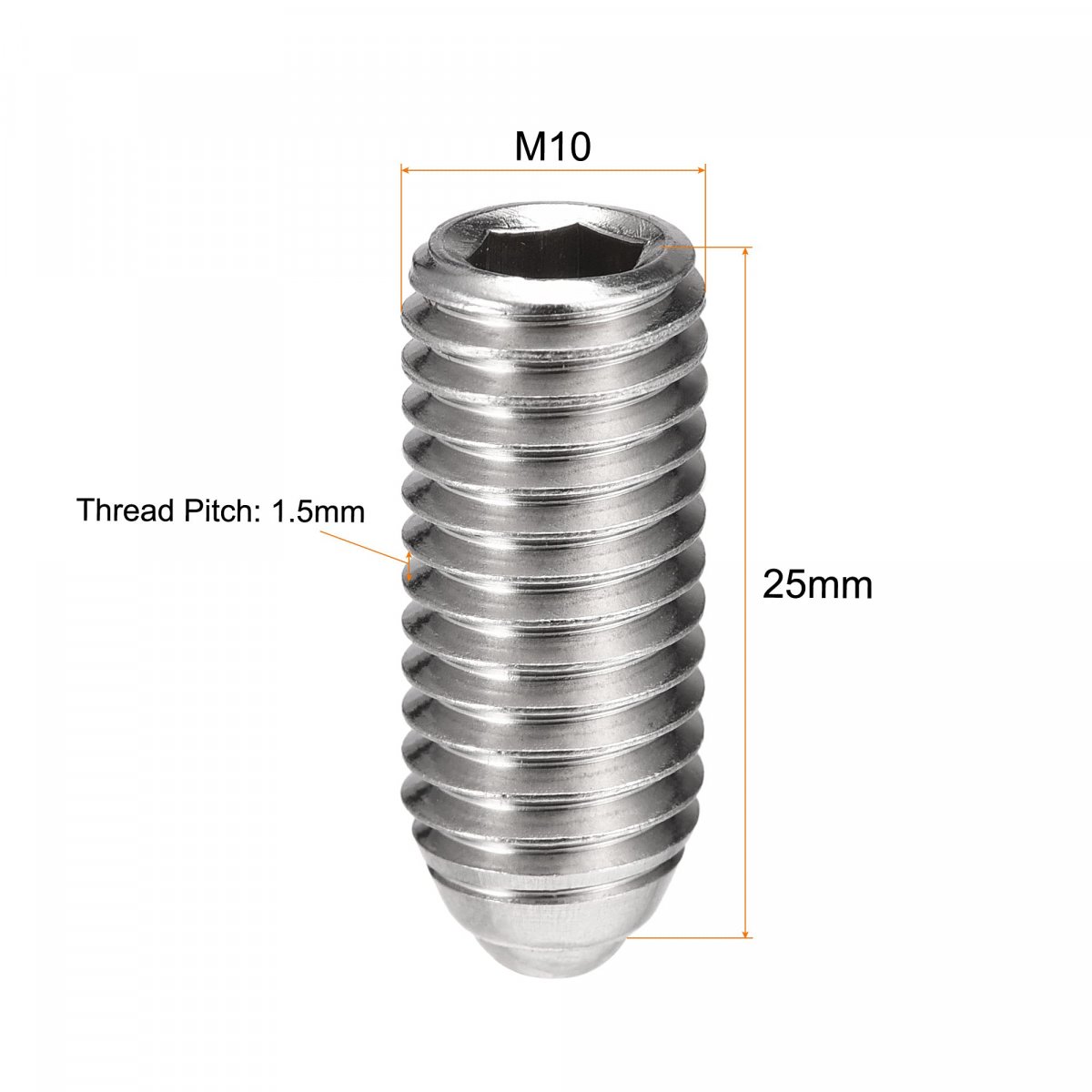 Ball Point Set Screws M10 X 25mm 304 Stainless Steel Metric Spring Hex Socket Screw 6pcs