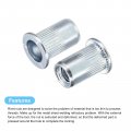 Uxcell M6 Rivet Nuts 50pcs Zinc Plated Carbon Steel Knurled Flat Head Threaded Insert For Metal Plastic