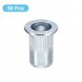 Uxcell M6 Rivet Nuts 50pcs Zinc Plated Carbon Steel Knurled Flat Head Threaded Insert For Metal Plastic