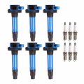 Ena Set Of 6 Blue Ignition Coil With 2 Pins And Platinum Spark Plug For Lincoln Mazda Mercury Edge Flex Fusion Taurus Mks Mkt 