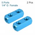 Uxcell G1 4 Thread 5 Ports 2 Way Manifold Block Splitter Quick Connect Air Hose Inline Coupler Air Compressor 2pcs