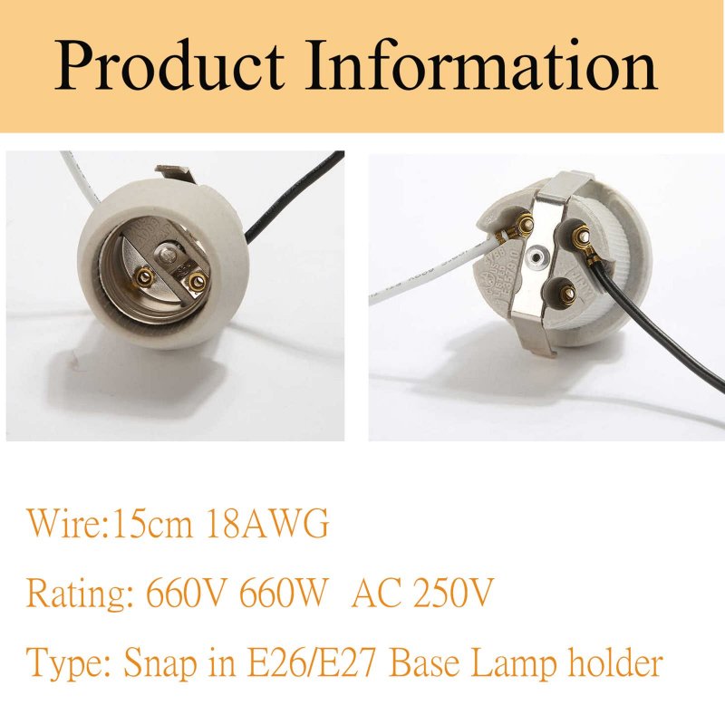 Twdrtdd Porcelain Keyless Socket Medium Base Lamp Holder With Rim And Double Snap In Clip