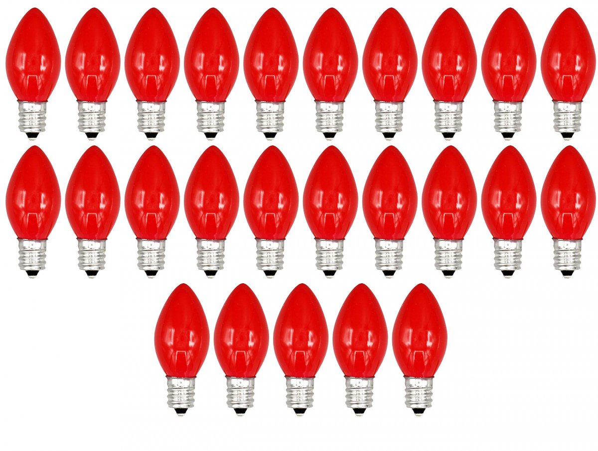 Creative Hobbiesa Box Of 25 Light Bulbs Ceramic Opaque Red Steady Burning 7 Watt C7 Candelabra Base -great For Night Lights