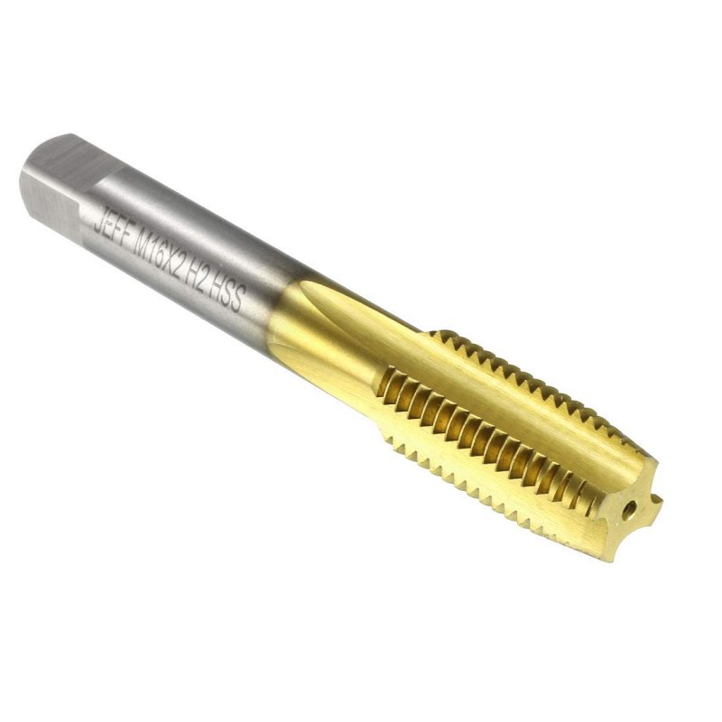 Metric Machine Thread Milling Tap M16 X 2 H2 Titanium Coated Ti-coated High Speed Steel 4 Straight Flutes Screw Tapping