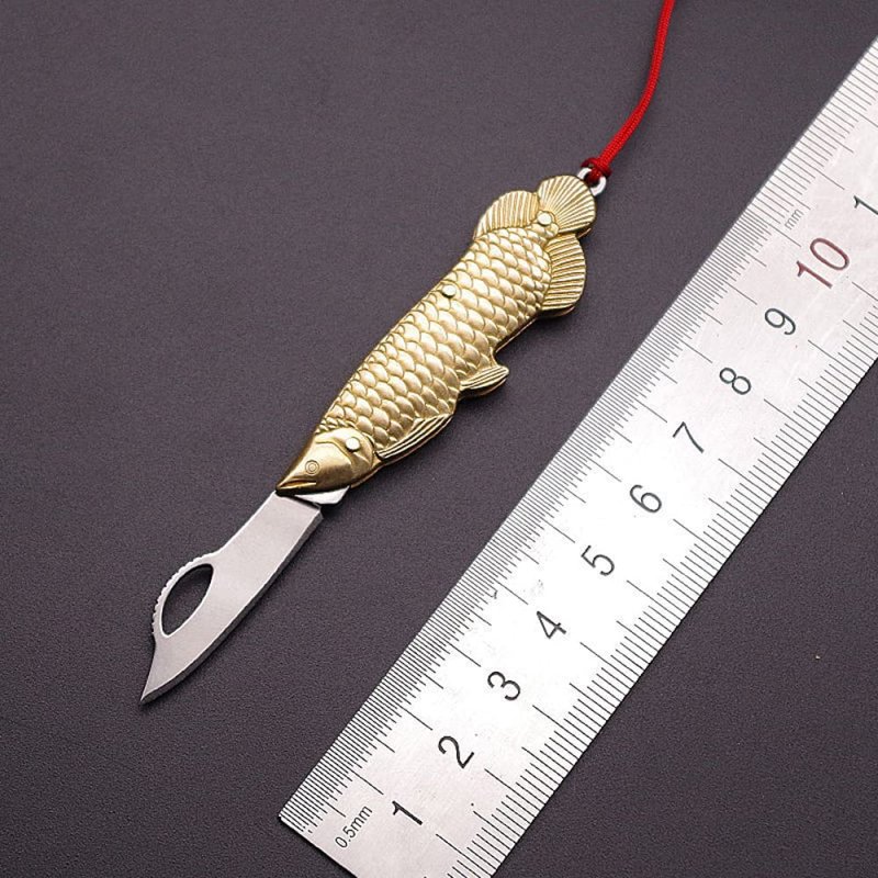 Epichao Fish Shape Golden Stainless Steel Mini Knife Pocket Folding Tiny Thumb Multitool Small Keychain