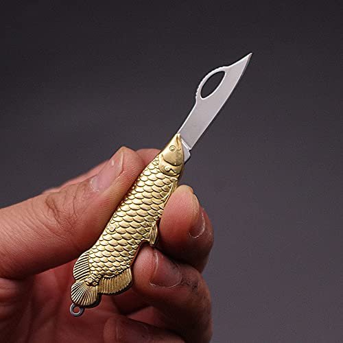 Epichao Fish Shape Golden Stainless Steel Mini Knife Pocket Folding Tiny Thumb Multitool Small Keychain