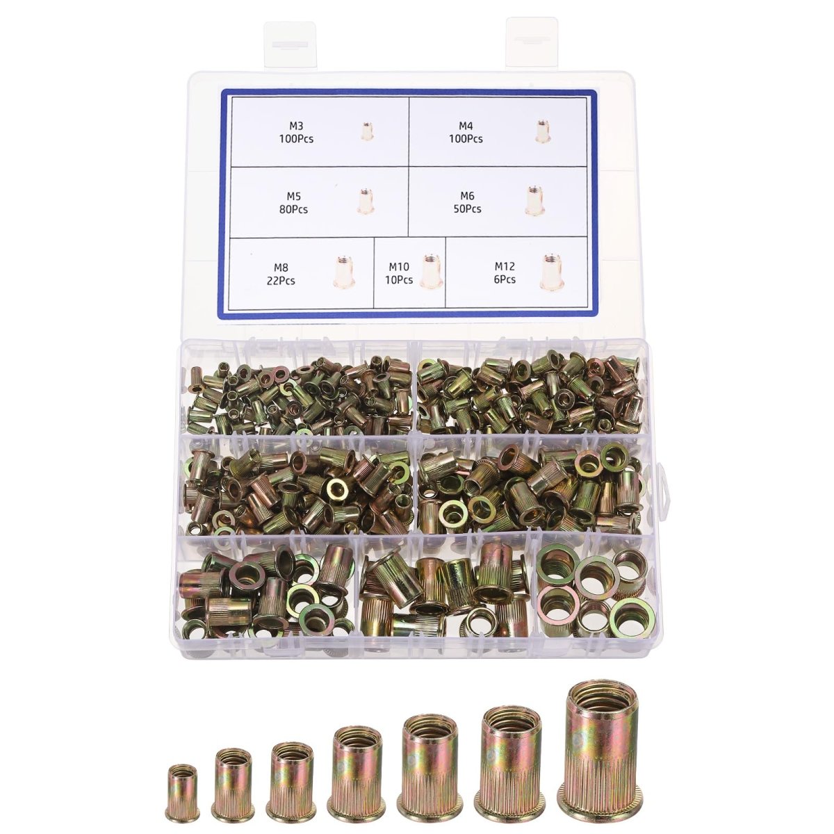 368 Pcs Rivet Nut Kit Carbon Steel Sae Threaded Insert Nuts With Zinc Plating For Automotive And Industrial Use Assorted Sizes