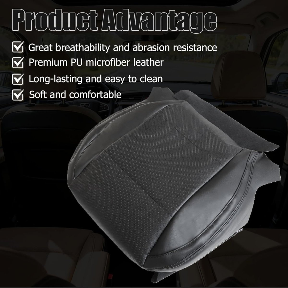 Front Driver Side Bottom And Top Back Replacement Perforated Seat Covers Slate Black Microfiber Leather For Subaru Outback