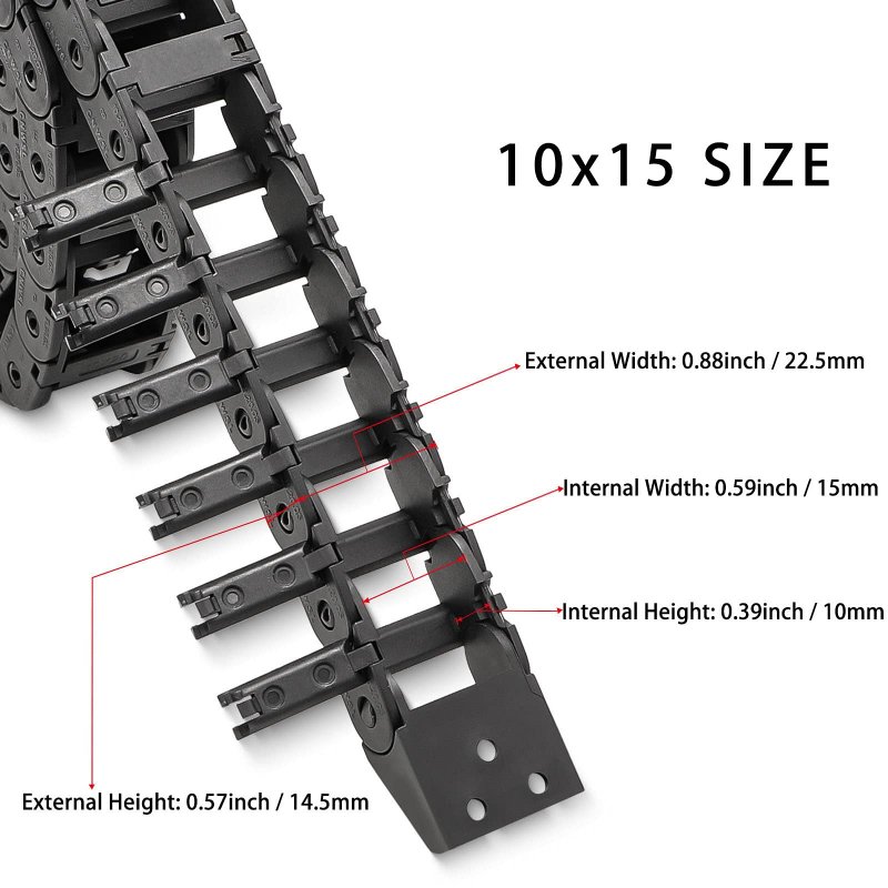 39 3 In Carrier Drag Chain Cable Wire R18 10x15mm Plastic Black Open Type For Cnc Router Mill And 3d Printer With Connectors